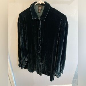 Eileen Fisher Button Velvet Blouse Top Size M Green Forest Fairy Silk Blend